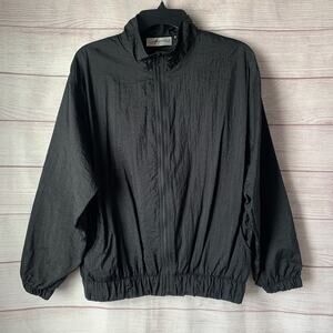 Vintage Aero Dynamics Black Windbreaker Jacket Full Zip Up Front Pockets Size S